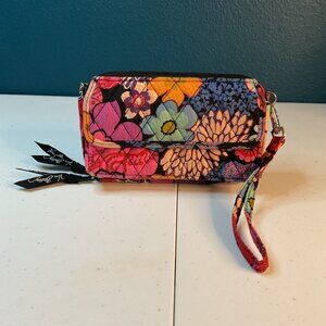 Vera Bradley Quilted Wallet Wristlet clutch Black with Jewel Tone Flowers